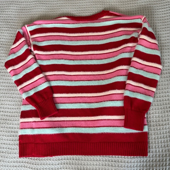 Lands End Open Front Cardigan Sweater Womens XL Extra Large 14-16 Red Pink White - Picture 3 of 9